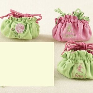 Set of 3 Women's Jewelry Drawstring Pouch w Rose /   Love    New